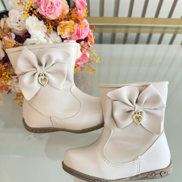 Botinha Infantil Off White Laço e Pinjente Com Zíper Super