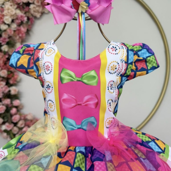 Vestido Infantil Junino Caipira Arraiá Colorido