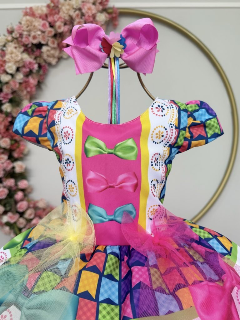 Vestido Infantil Junino Caipira Arraiá Colorido