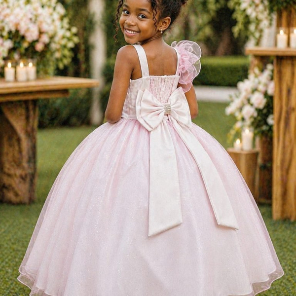 Vestido Infantil Longo Rosa Bebê Luxo Formaturas Daminhas