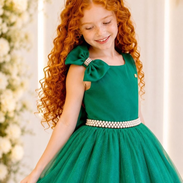 Vestido Infantil Longo Verde Bandeira Daminhas Formaturas