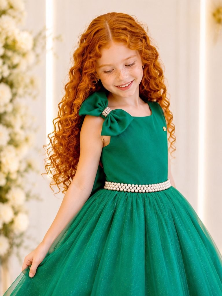 Vestido Infantil Longo Verde Bandeira Daminhas Formaturas