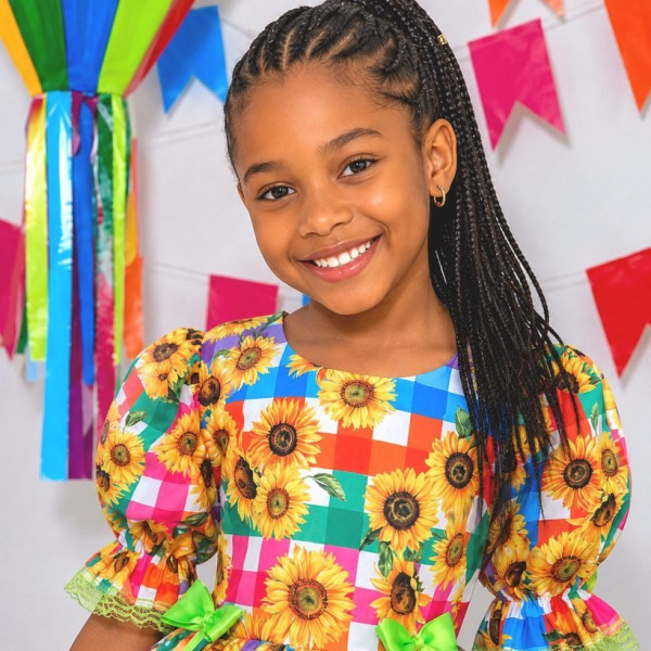 Vestido Infantil Junino Arraiá Colorido Girassol Luxo