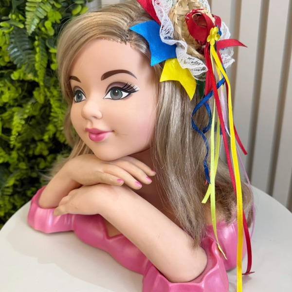 Presilha de Cabelo Bico de Pato Junino Infantil com Chapéu de Palha Decorado